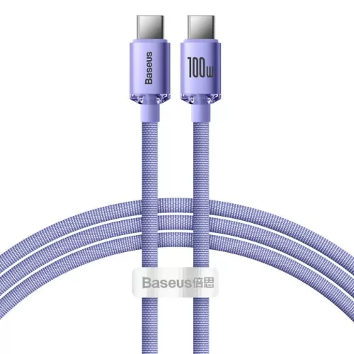 Baseus CAJY000605 Crystal Shine sorozat adatkábel USB-C - USB-C 100W 1,2 m Lila