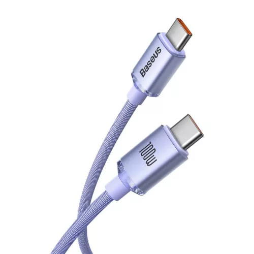 Baseus CAJY000605 Crystal Shine sorozat adatkábel USB-C - USB-C 100W 1,2 m Lila
