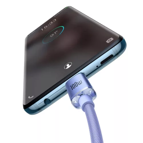 Baseus CAJY000605 Crystal Shine sorozat adatkábel USB-C - USB-C 100W 1,2 m Lila