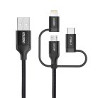 Choetech 3in1 MFI kábel USB - USB Type C / micro USB / Lightning (3A / 480 Mbps) 1.2m fekete (IP0030-BK)