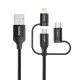 Choetech 3in1 MFI kábel USB - USB Type C / micro USB / Lightning (3A / 480 Mbps) 1.2m fekete (IP0030-BK)