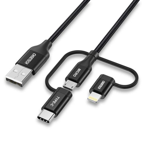 Choetech 3in1 MFI kábel USB - USB Type C / micro USB / Lightning (3A / 480 Mbps) 1.2m fekete (IP0030-BK)