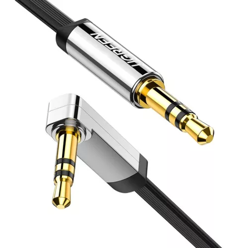 UGREEN AV119 Mini jack 3.5mm AUX könyök kábel, lapos, 1,5m (fekete)