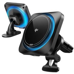   Műszerfalra és szellőzőre szerelhető ESR Halolock Cryoboost MagSafe autós telefontartó vezeték nélküli töltő QI2 15w frosted onyx