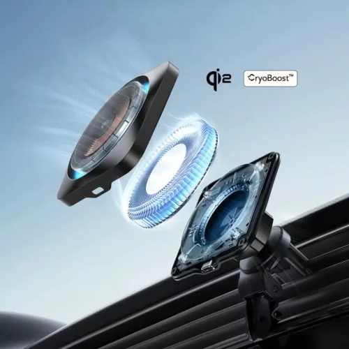 Műszerfalra és szellőzőre szerelhető ESR Halolock Cryoboost MagSafe autós telefontartó vezeték nélküli töltő QI2 15w frosted onyx