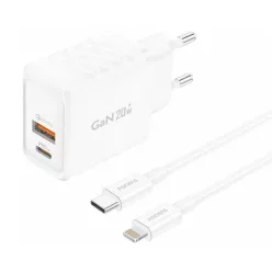   Foneng EU56 1xUSB-A, 1xUSB-C, 20W (Fehér) + USB-A - Lightning kábel