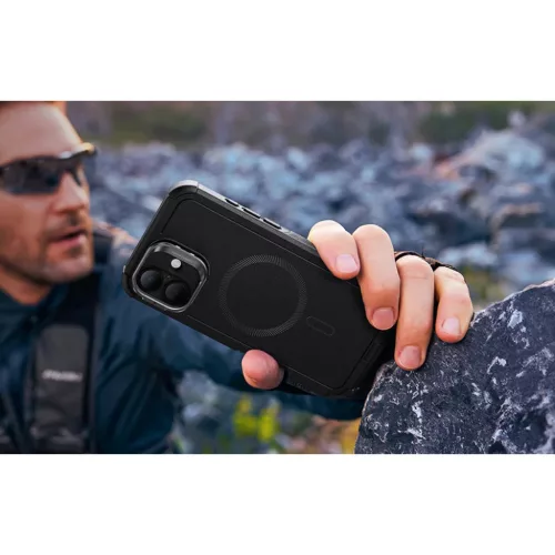 iPhone 16 Fekete ESR Cyber Tough tok beépített állvánnyal (HaloLock)