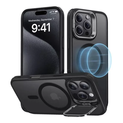 iPhone 16 Pro Fagyos Fekete ESR Classic Hybrid tok beépített állvánnyal (HaloLock)
