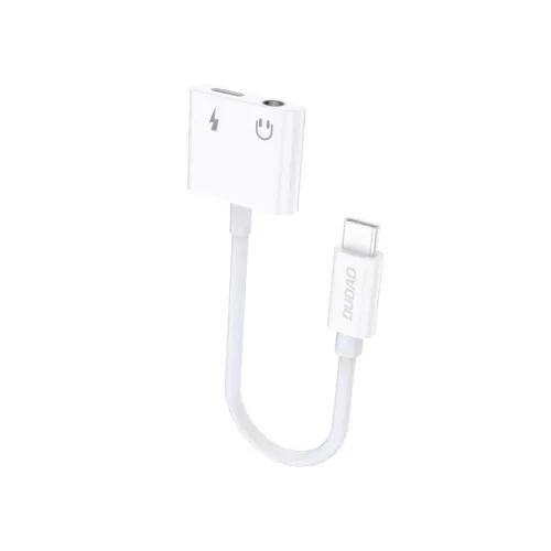 Dudao USB Type C - USB Type C / 3.5mm mini jack audio és töltés adapter fehér (L13T)