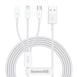   Baseus CAMLTYS-02 Superior Gyors Töltő- és Adatkábel 3in1 USB-C, Lightning, MicroUSB 1.5m Fehér