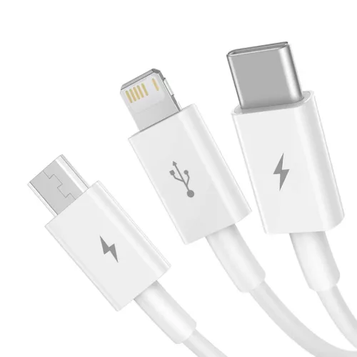 Baseus CAMLTYS-02 Superior Gyors Töltő- és Adatkábel 3in1 USB-C, Lightning, MicroUSB 1.5m Fehér