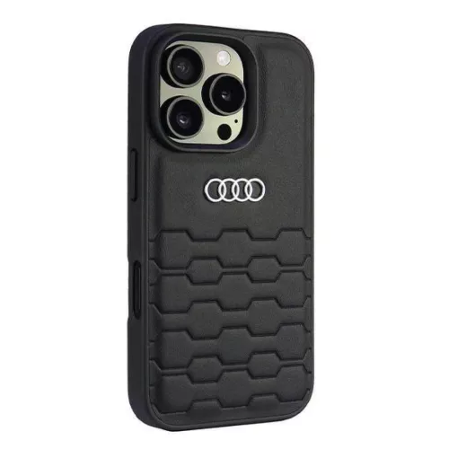 iPhone 16 Pro fekete Audi szintetikus bőr fliptok