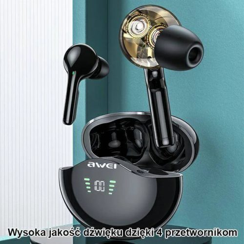 Bluetooth 5.3 TWS Fülhallgató + AWEI Dokkoló Állomás (T12P) fekete