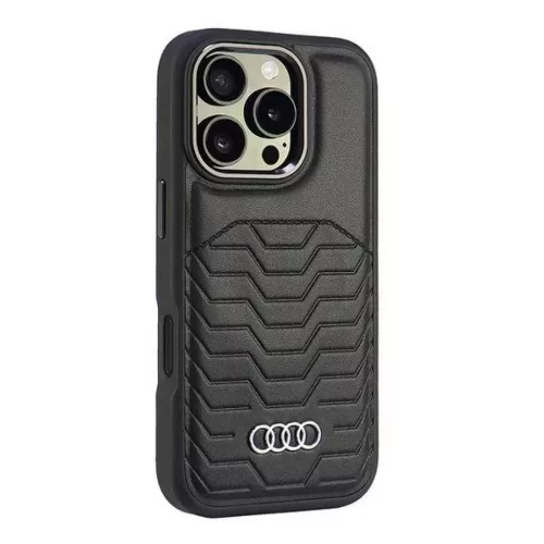iPhone 16 Pro Eredeti Audi szintetikus bőrtok fekete tok (AU-TPUPCMIP16P-GT/D3-BK)