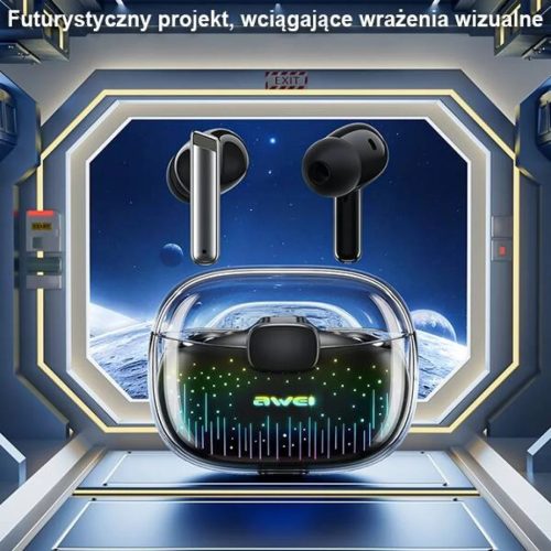 Bluetooth 5.3 AWEI T52 Pro2 TWS fülhallgató + töltőállomás fekete/fekete