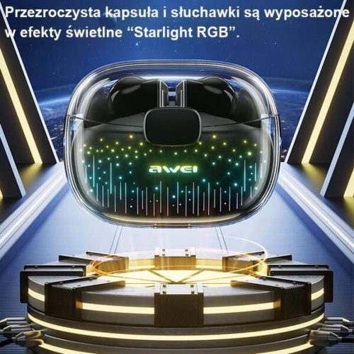 Bluetooth 5.3 AWEI T52 Pro2 TWS fülhallgató + töltőállomás fekete/fekete