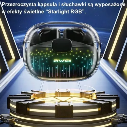 Bluetooth 5.3 AWEI T52 Pro2 TWS fülhallgató + töltőállomás fekete/fekete