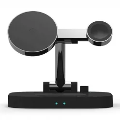   AWEI Indukciós töltő 4 az 1-ben 15 W gyorstöltő (W22) fekete (iPhone Magsafe, Apple Watch, Airpods, Apple Pencil Lightning)