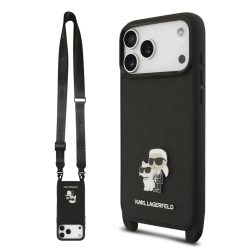   Apple iPhone 17 Pro Max Karl Lagerfeld Saffiano Crossbody Pánt Metal Karl és Choupette tok