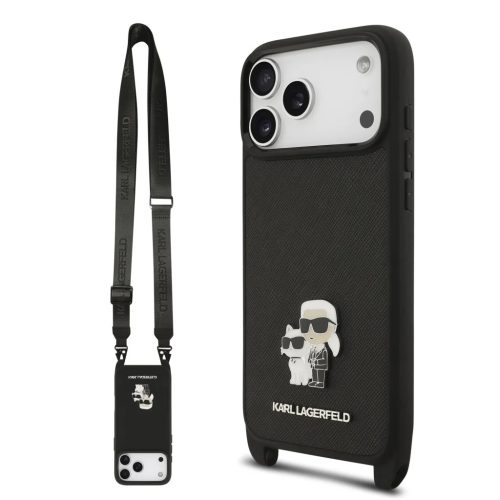 Apple iPhone 17 Pro Max Karl Lagerfeld Saffiano Crossbody Pánt Metal Karl és Choupette tok