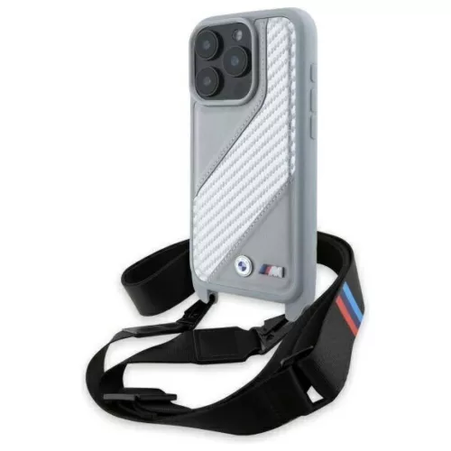 iPhone 16 Pro Szürke BMW Hardcase M Edition Carbon Stripe & Strap (BMHCP16L23PSCCG) Eredeti tok