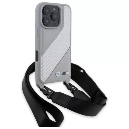 iPhone 16 Pro Szürke BMW Hardcase M Edition Carbon Stripe & Strap (BMHCP16L23PSCCG) Eredeti tok