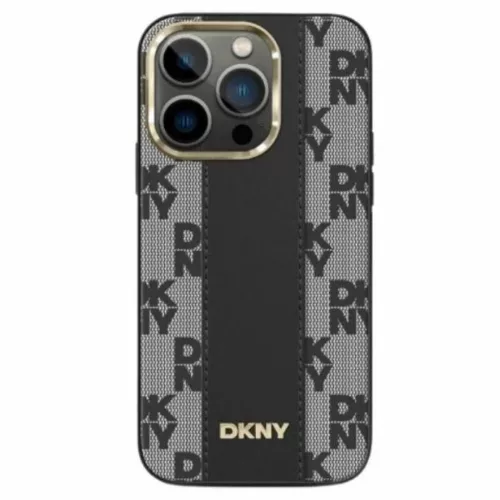 iPhone 14 Pro Max Fekete DKNY Bőr Kockás Mono Minta MagSafe Tok