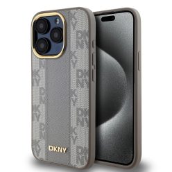   DKNY PU bőr kockás mintás Magsafe tok iPhone 15 Pro Max készülékhez bézs