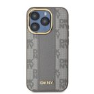 DKNY PU bőr kockás mintás Magsafe tok iPhone 15 Pro Max készülékhez bézs