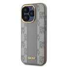 DKNY PU bőr kockás mintás Magsafe tok iPhone 15 Pro Max készülékhez bézs