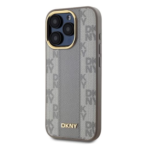 DKNY PU bőr kockás mintás Magsafe tok iPhone 15 Pro Max készülékhez bézs