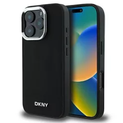 iPhone 16 Pro Fekete DKNY Plain Silver Logo MagSafe tok