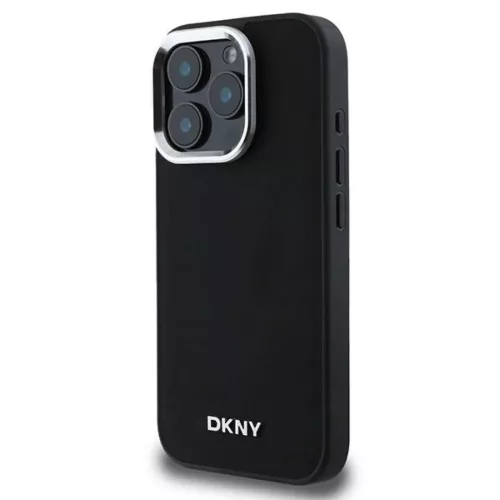 iPhone 16 Pro Fekete DKNY Plain Silver Logo MagSafe tok