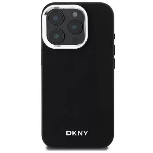 iPhone 16 Pro Fekete DKNY Plain Silver Logo MagSafe tok