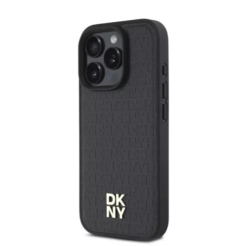 iPhone 16 Pro fekete DKNY PU bőr ismétlődő mintázatú logó MagSafe tok