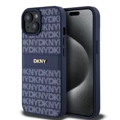   DKNY PU Bőr Ismétlődő Minta Tonális Csíkos tok iPhone 15 Kék