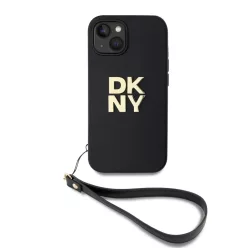   DKNY PU bőrből készült Stack Logo csuklópántos iPhone 15 tok fekete
