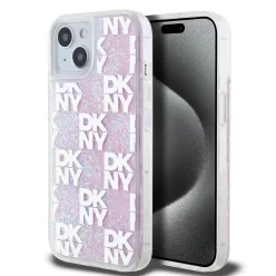 iPhone 15 Pink DKNY Liquid Glitter Checkered Pattern tok