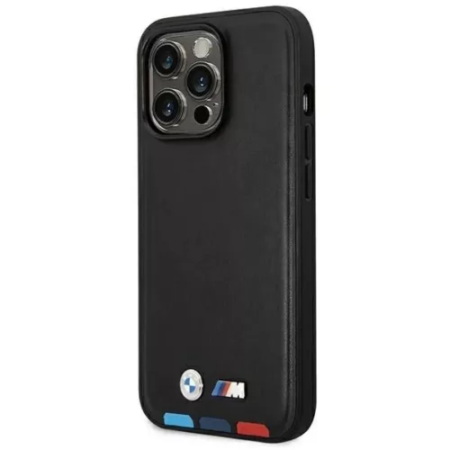 iPhone 14 Pro Max 6.7" fekete / fekete BMW BMHMP14X22PTDK Bőr Dombornyomott Tricolor MagSafe tok