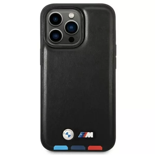 iPhone 14 Pro Max 6.7" fekete / fekete BMW BMHMP14X22PTDK Bőr Dombornyomott Tricolor MagSafe tok