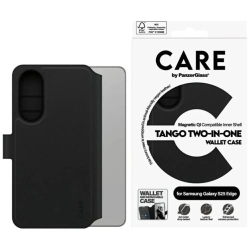 CARE by PanzerGlass Feature Tango 2in1 Pénztárca Qi Samsung Galaxy S25 Edge tok - Fekete