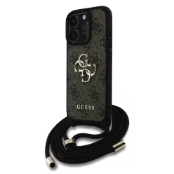   iPhone 16 Pro Barna Guess PU 4G Fém Logós Crossbody Pántos Tok