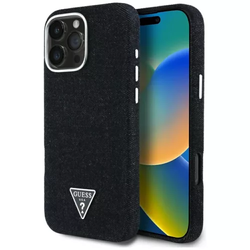 iPhone 16 Pro Fekete Guess HC MagSafe FW Farmer Háromszög Logós tok