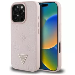   iPhone 16 Pro Rózsaszín Guess Peony Grained Hot Stamp Triangle MagSafe tok