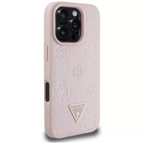 iPhone 16 Pro Rózsaszín Guess Peony Grained Hot Stamp Triangle MagSafe tok