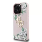 iPhone 16 Pro Pink Guess PU Grained Roses 4G Metal Logo tok