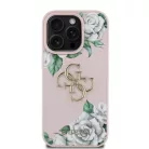 iPhone 16 Pro Pink Guess PU Grained Roses 4G Metal Logo tok