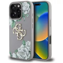 iPhone 16 Pro Lila Guess Grained Roses Big 4G Logo tok