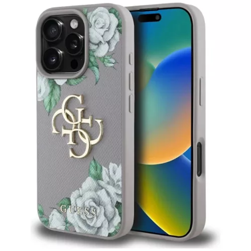 iPhone 16 Pro Lila Guess Grained Roses Big 4G Logo tok