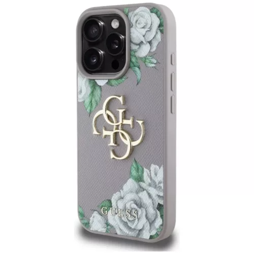 iPhone 16 Pro Lila Guess Grained Roses Big 4G Logo tok